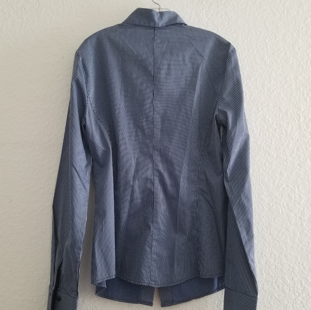 New Roccobarocco Shirt Blue Stripe Size US 6 - Picture 3 of 5